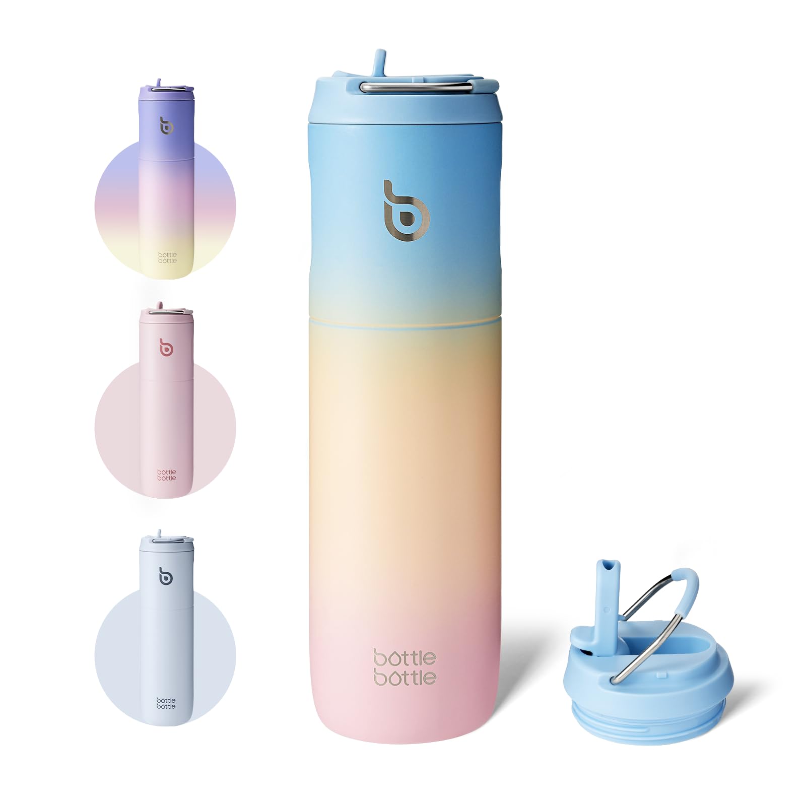 Insulated Water Bottle 700ml(24oz) with Straw, Lid, and Handle - Stainless Steel Sports Travel Gym Bottle for Men and Women (Skiing)