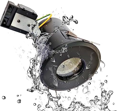 4XSweier 90 Minute Fire Rated LED Recessed Ceiling Light, Waterproof IP65 Spotlight, Die-Cast Aluminium (Bulb not Included) Black Recessed Spotlight, 230V GU10 Downlight