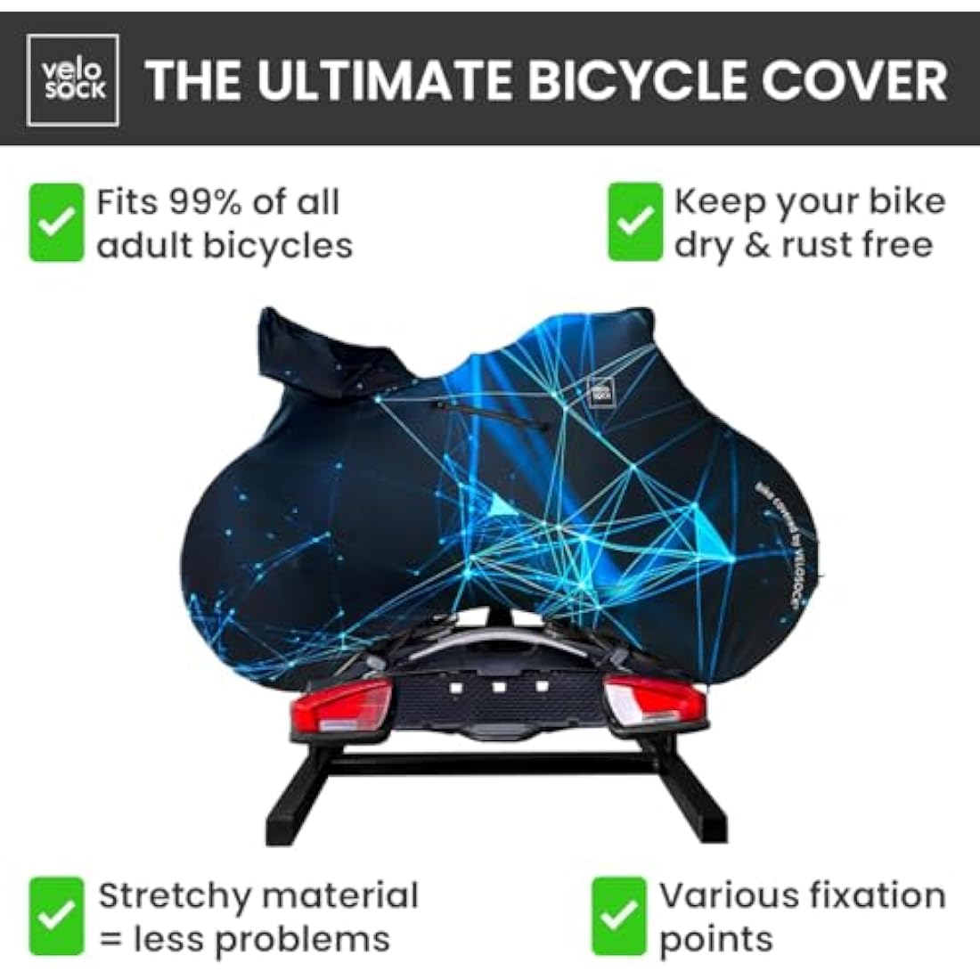 VELOSOCK complete bike cover RAY / ROAD for indoor storage and transport - Keeps floors, walls and car DIRT-FREE - Fits 99% of ALL ROAD BIKES