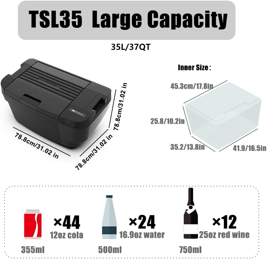 Alpicool TSL35 12v fridge for Tesla Model Y, 35L Car Refrigerator Compressor Camping Fridge Portable Freezer for Travel, Road Trips, Min -20℃ (for 2024 and earlier)
