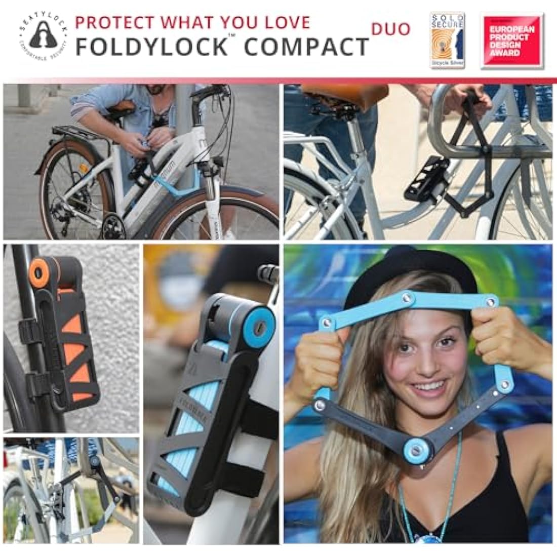 FoldyLock Compact Folding Bike Locks - Set of 2 Matching Bike Locks with 6 Identical Keys - Patented Lightweight Heavy Duty Anti Theft with Carrying Cases for Bicycles and E-Bikes - 85 cm