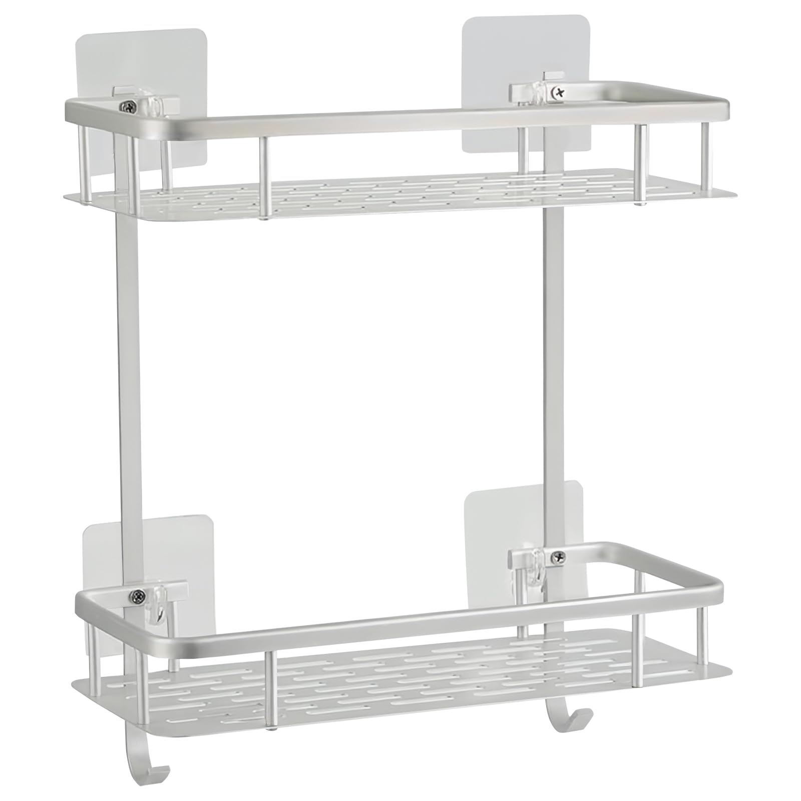 Hawsam Shower Caddy No Drilling, 2 Tier Bathroom Shelf with Stickers, Non Rust Aluminum Shower Rack Basket for Shampoo Storage