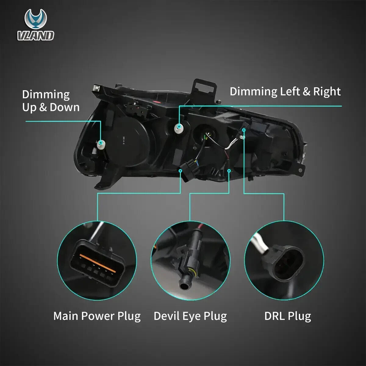 VLAND Pair 08-17 Mitsubishi Lancer Evo X DYNAM LED DRL Lightbar Demon Eyes Headlights LHD