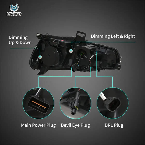 VLAND Pair 08-17 Mitsubishi Lancer Evo X DYNAM LED DRL Lightbar Demon Eyes Headlights LHD