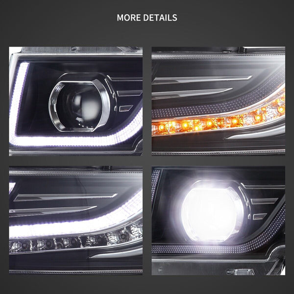 VLAND 07-15 Toyota FJ Cruiser Lightbar DYNAMIC LED DRL Headlights + D2S LHD Black Or Silver Grille Option