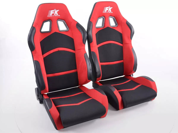 FK Pair Universal Recline & Tilt Fwd Bucket Sports Seats Black & RED Edition