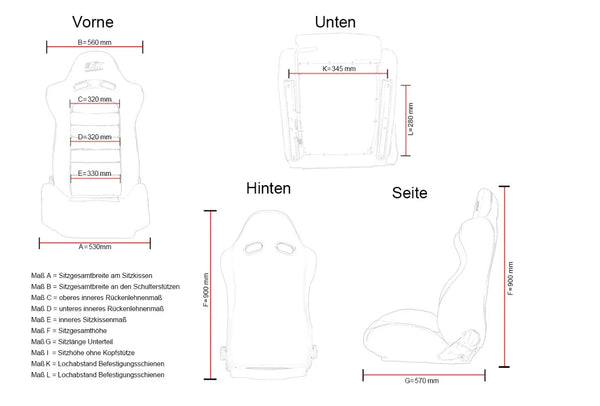 FK x2 Universal Real Leather Reclining Bucket Sports Seats Grey & Black Edition