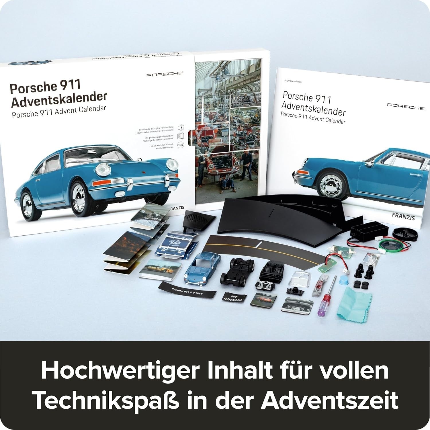 FRANZIS Porsche 911 Blue Collectable Advent Calendar Your Own Desk Model Kit