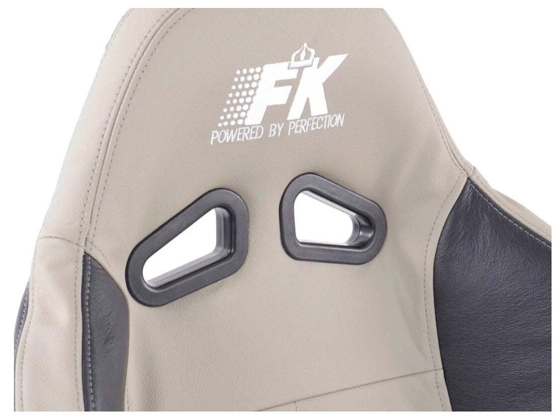 FK x2 Universal Real Leather Reclining Bucket Sports Seats Grey & Black Edition