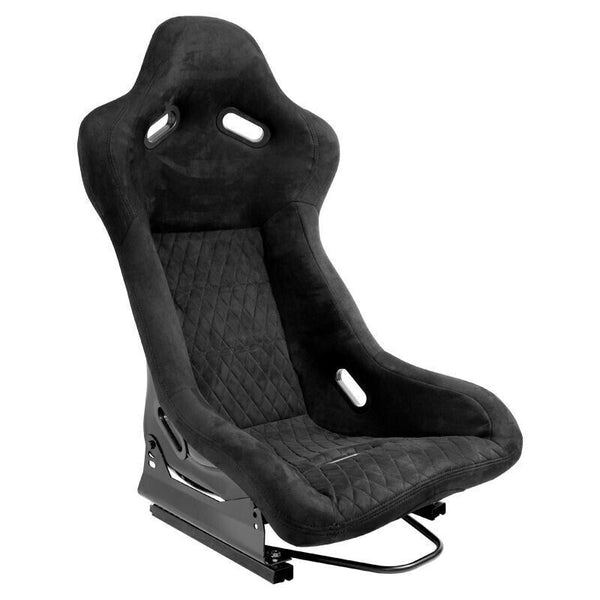 x2 Autostyle Black Suede Sports Car Bucket Seats fibreglass back-rest UK STOCK