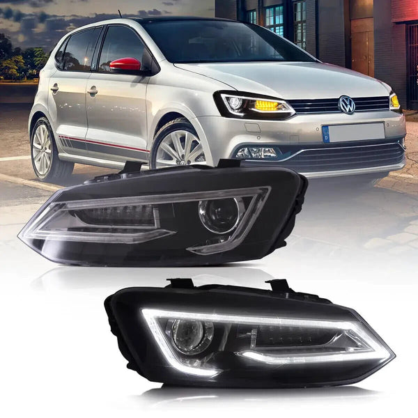 VLAND 09-17 VW Polo 5 MK5 6R 6C Lightbar DYNAMIC LED DRL Headlights Demon Eye LHD
