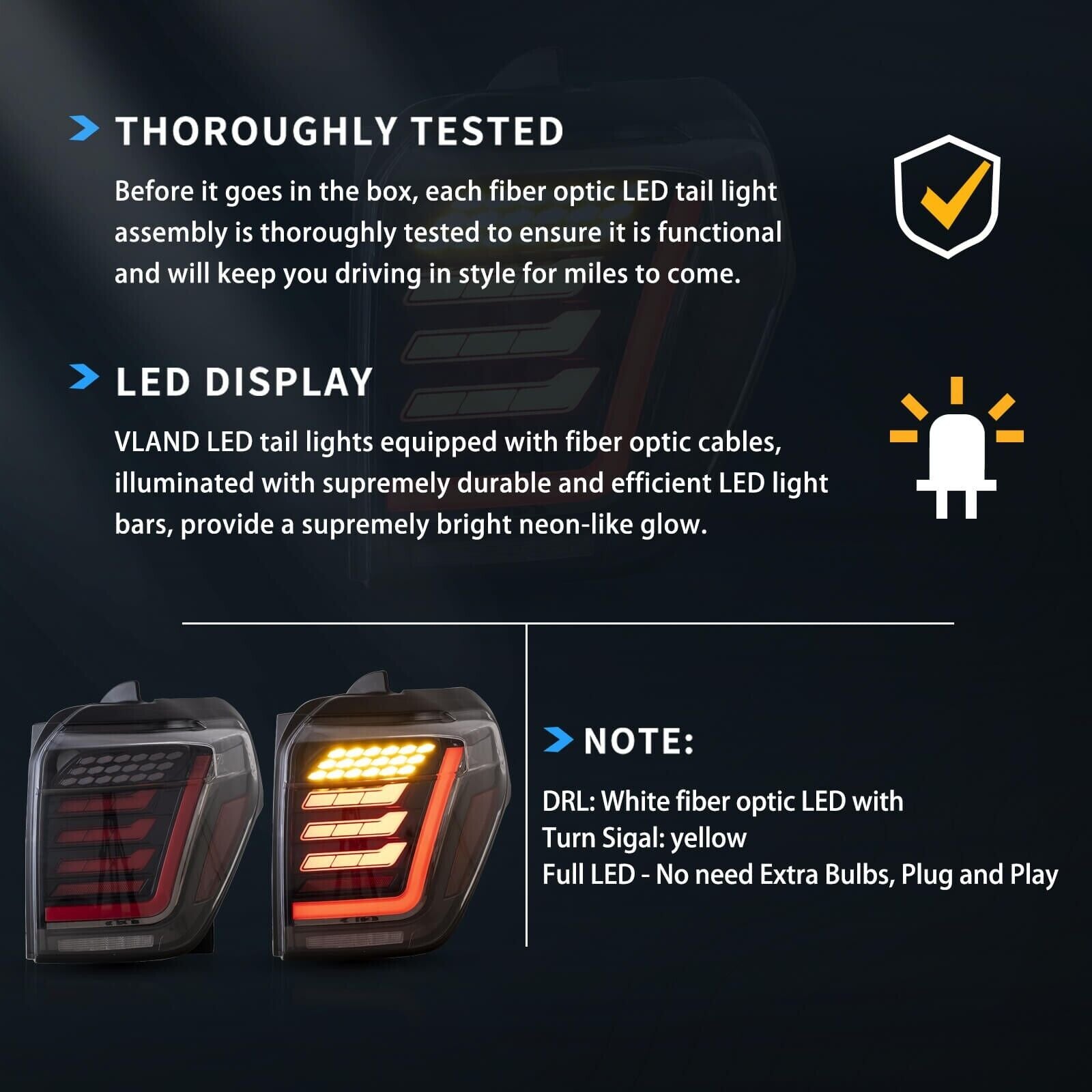 VLAND 10-23 Toyota 4Runner 5 MK5 N280 LED Lightbar Rear Lights DYNAMIC WELCOME Tail Lamps