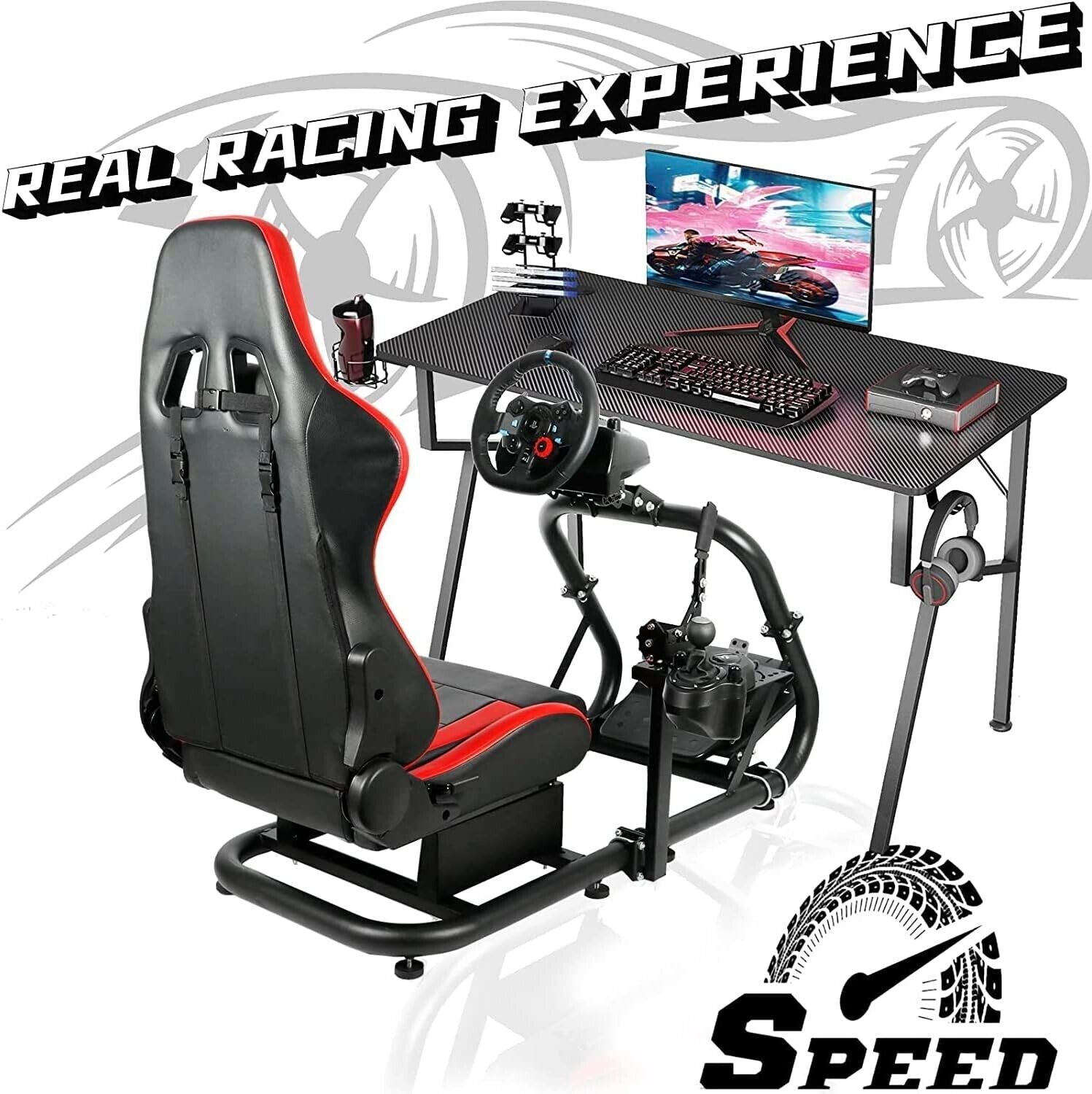 HIGH-END Driving Game Sim Racing Frame & Seat Wheel Pedals Xbox PS PC Console F1