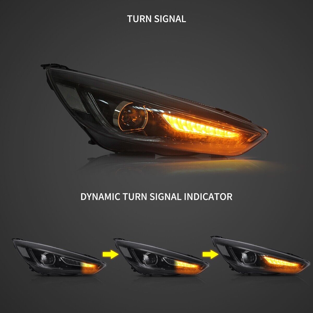 VLAND 15-18 Ford Focus 3 MK3 FL Lightbar DYNAMIC LED DRL Headlights Dual Beam