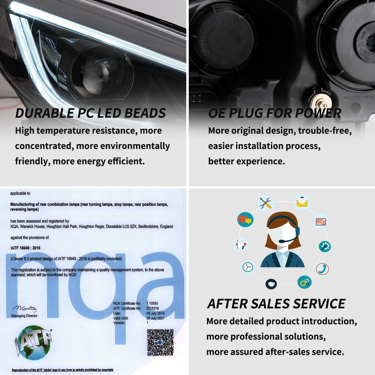 VLAND 15-18 Ford Focus 3 MK3 FL Lightbar DYNAMIC LED DRL Headlights Dual Beam