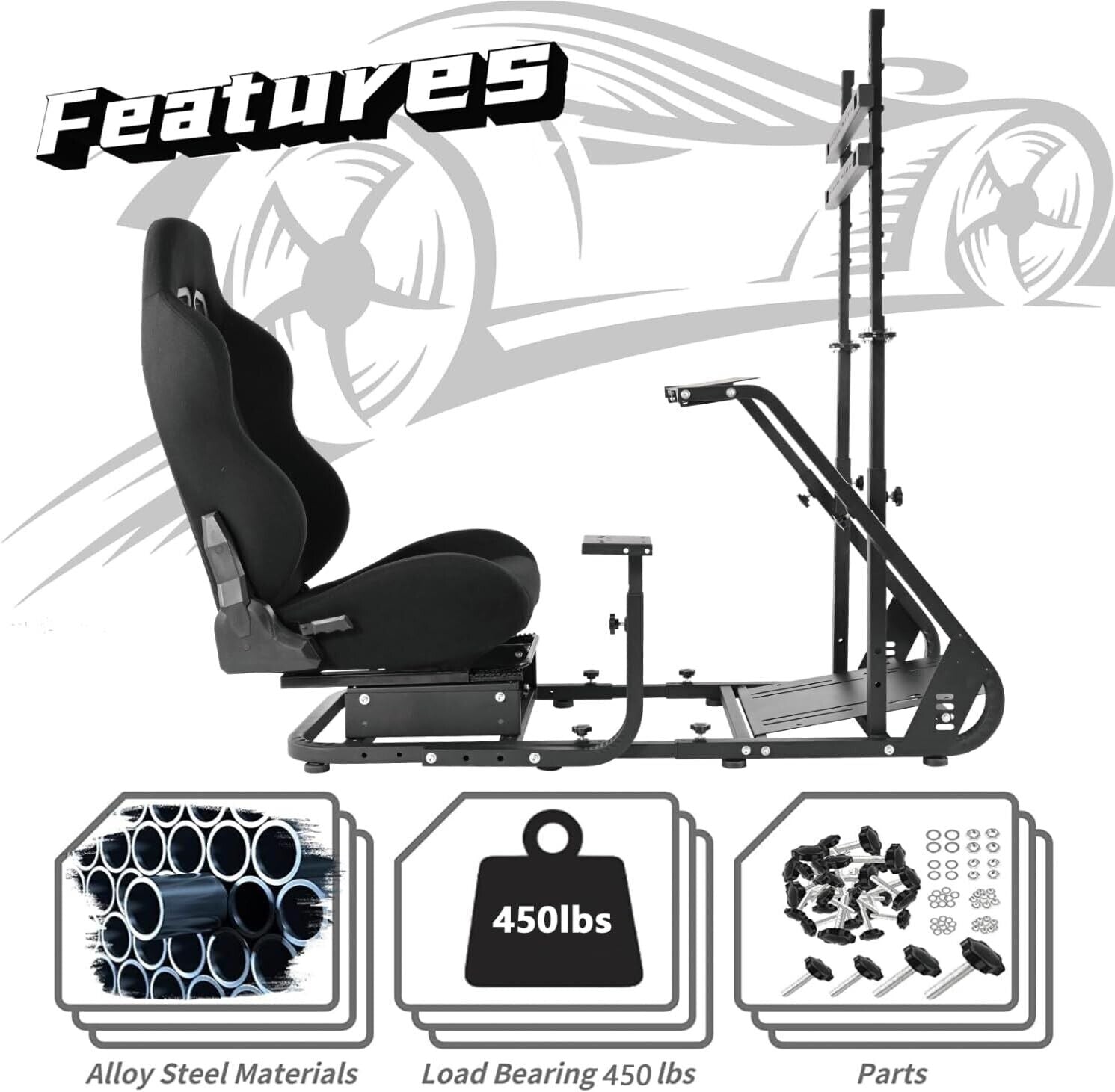 HIGH-END Driving Game Simulator Racing Frame & Seat with Monitor Stand - For Steering Wheel Pedals Xbox PS Playstation PC Console F1