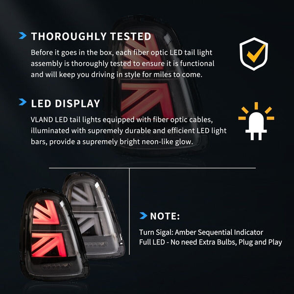 VLAND 07-15 Mini R Series 2 MK2 R56 R57 R58 R59 LED Lightbar Rear Lights DYNAMIC Tail Lamps