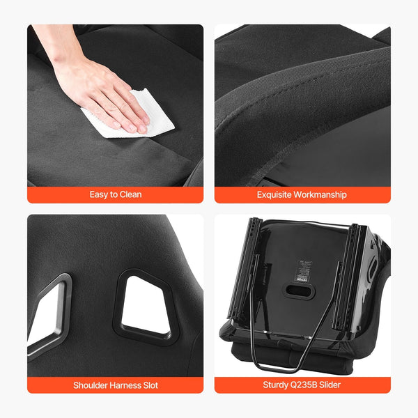 VVR x1 Black HD Textile Sports Car Van Camper Universal Bucket Seat + slides