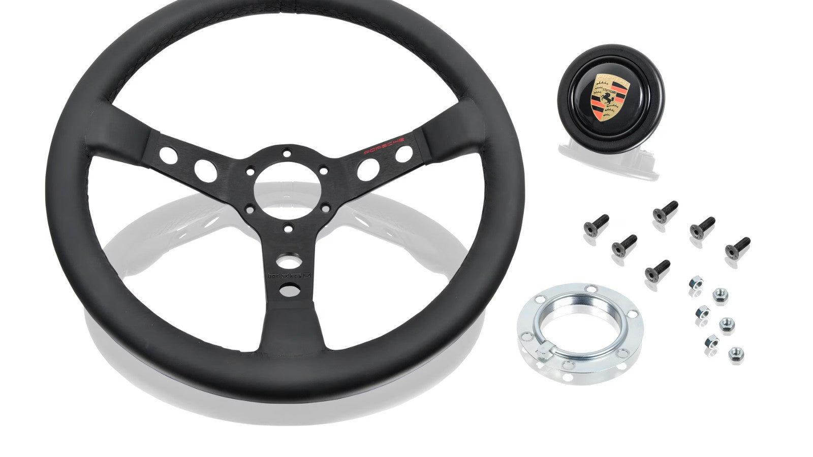 Genuine Porsche Momo Classic performance steering wheel black leather stitching