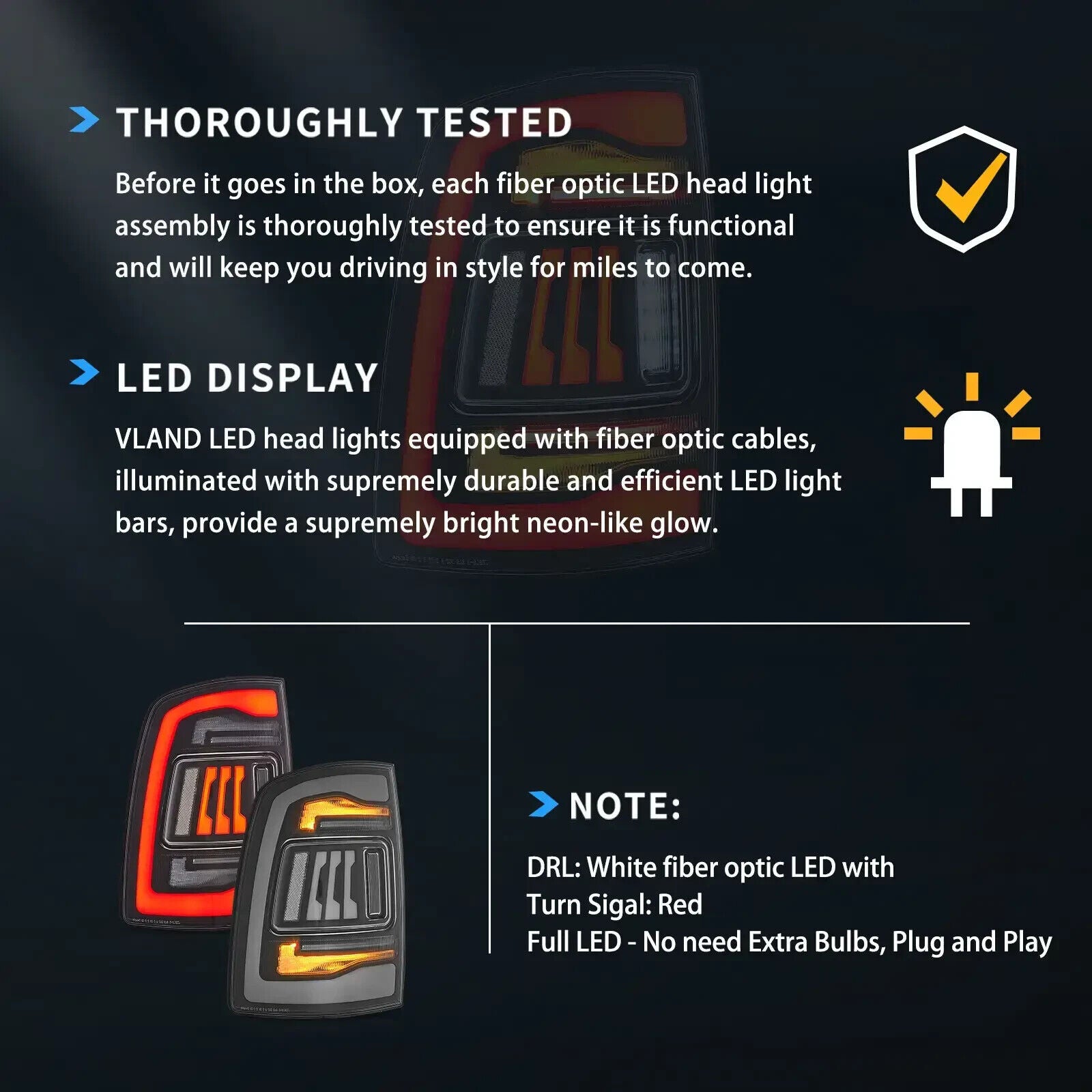 VLAND 09-18 Dodge Ram 1500 2500 3500 Lightbar LED DRL Rear Lights Tail Lamps