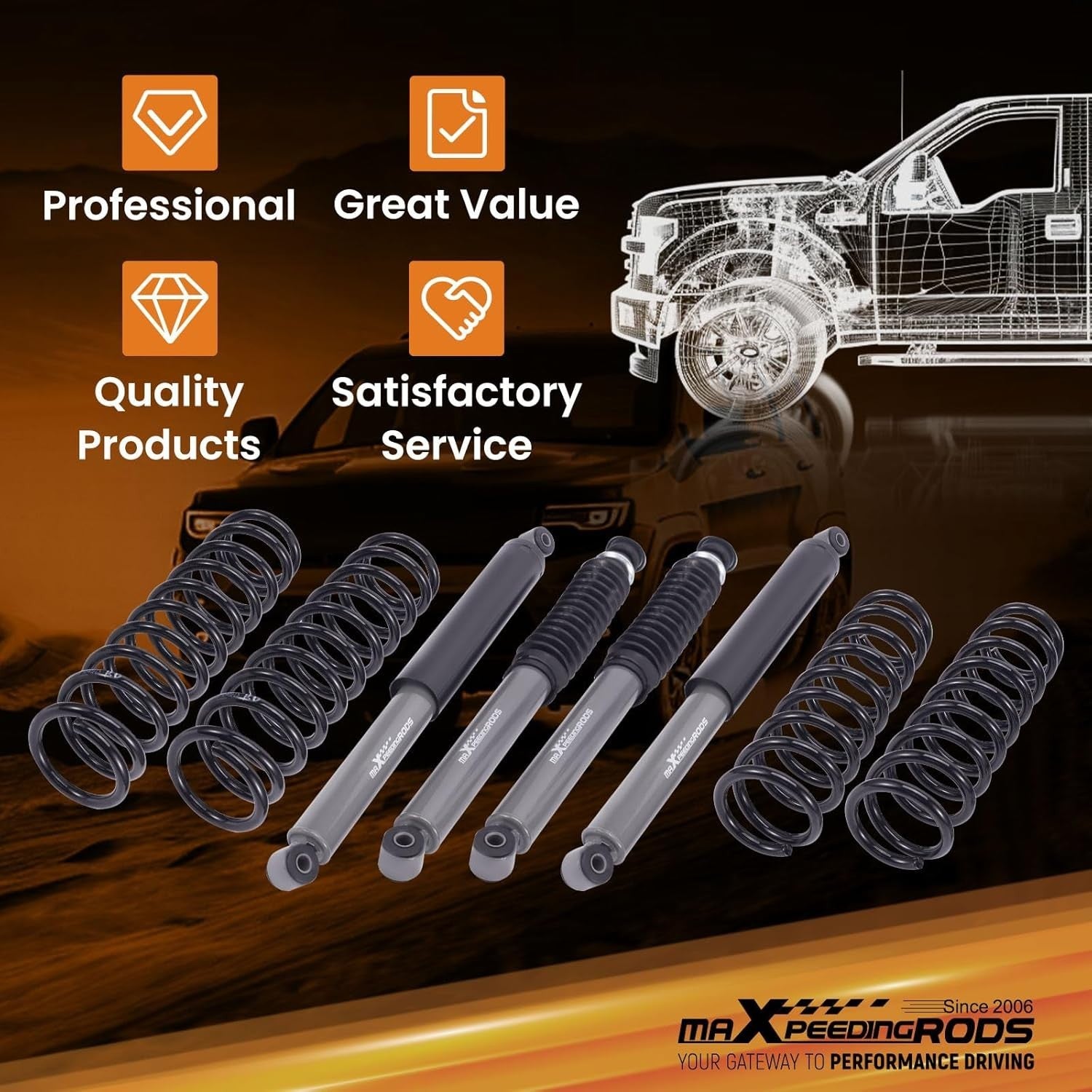 MXPR Coilovers Kit 4Pcs Front & Rear Suspension Lift Kit Shock Suzuki Jimny 2"