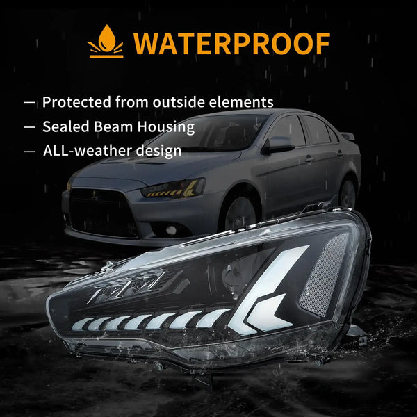 VLAND Pair 08-17 Mitsubishi Lancer Evo X DYNAM LED DRL Lightbar Demon Eyes Headlights LHD