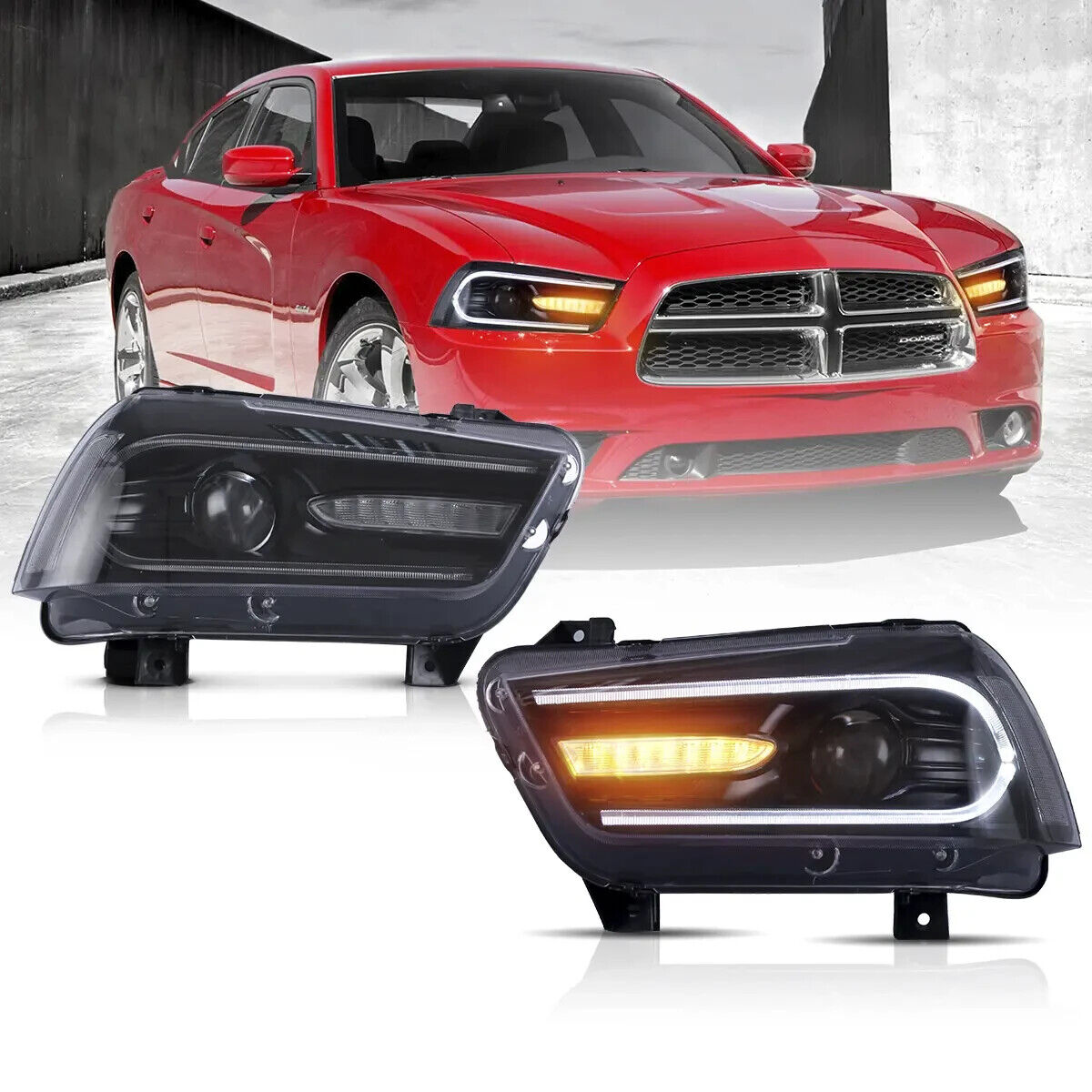 VLAND 11-14 Dodge Charger LD Pre-FL Lightbar LED DRL Headlights Dual Beam RHD