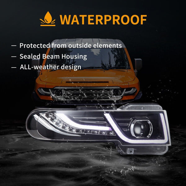 VLAND 07-15 Toyota FJ Cruiser Lightbar DYNAMIC LED DRL Headlights + D2S LHD Black Or Silver Grille Option