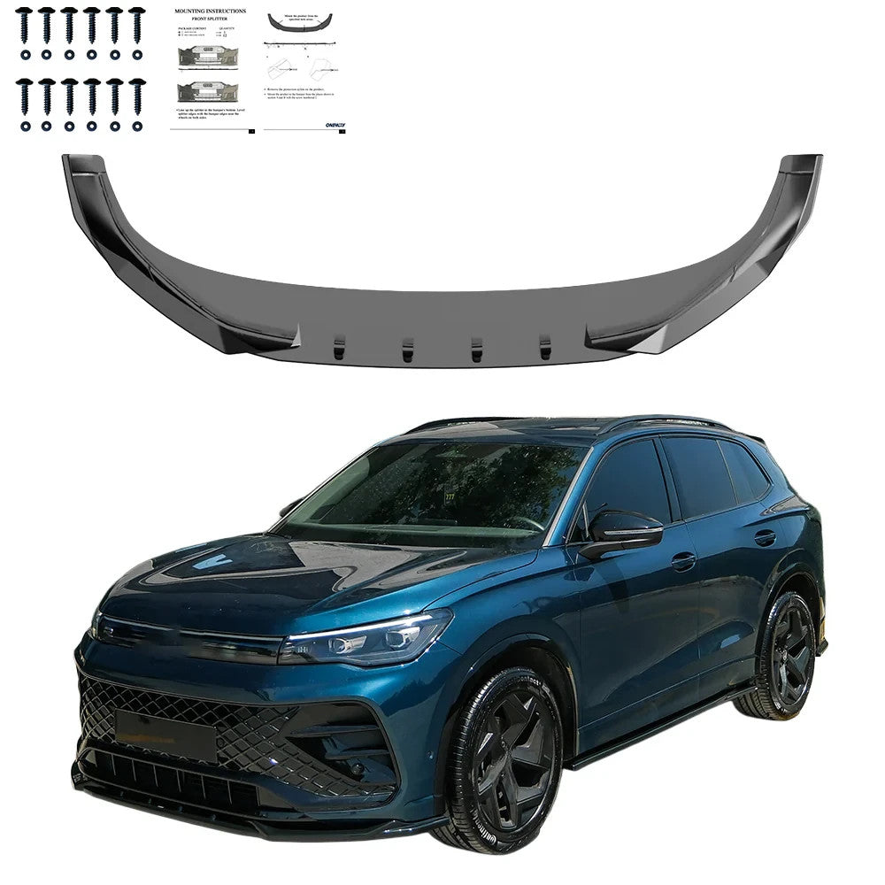 OW Front Bumper Lip Splitter VW Tiguan R-Line Mk3 2024+ Gloss Black