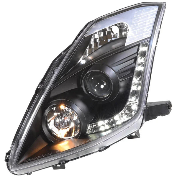 AS Pair LED DRL Halo 350Z 03-09 For OE HID D2R Black Clear Headlights Black LHD