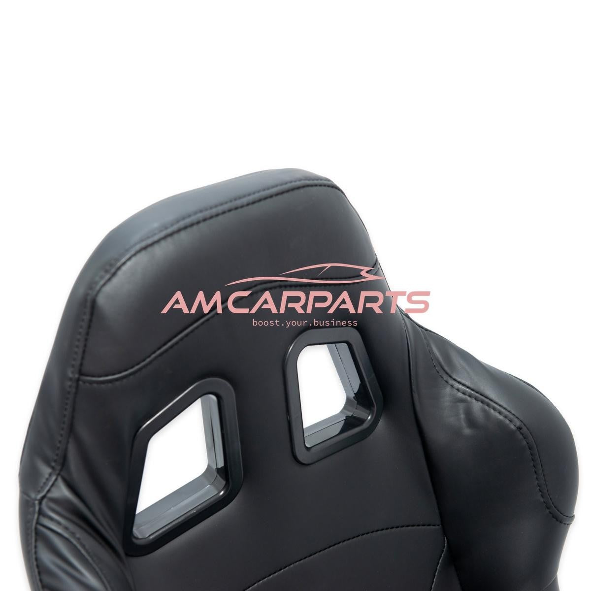 AMCP Pair Universal Fixed Back Motorsport Bucket Sports Seats PVC Black + slides