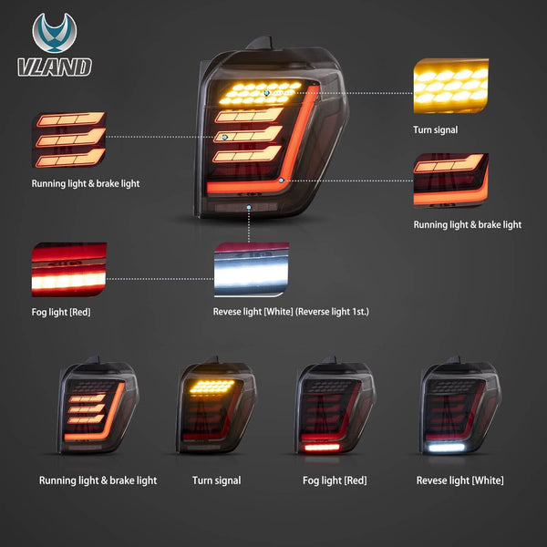 VLAND 10-23 Toyota 4Runner 5 MK5 N280 LED Lightbar Rear Lights DYNAMIC WELCOME Tail Lamps