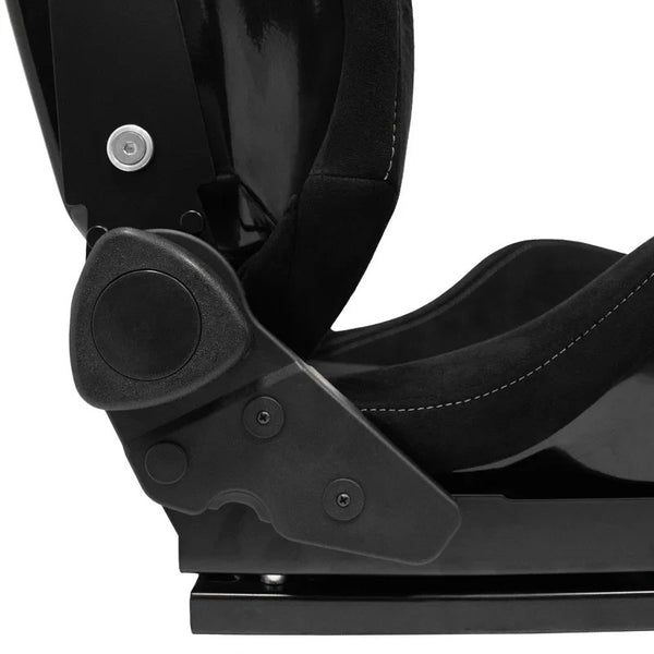 ATS x1 (Sold Individually) Universal Recline Bucket Seat ‎Black Suede + Grey Mesh Fabric + runners Car / 4x4 / Van / Camper / Race Sim