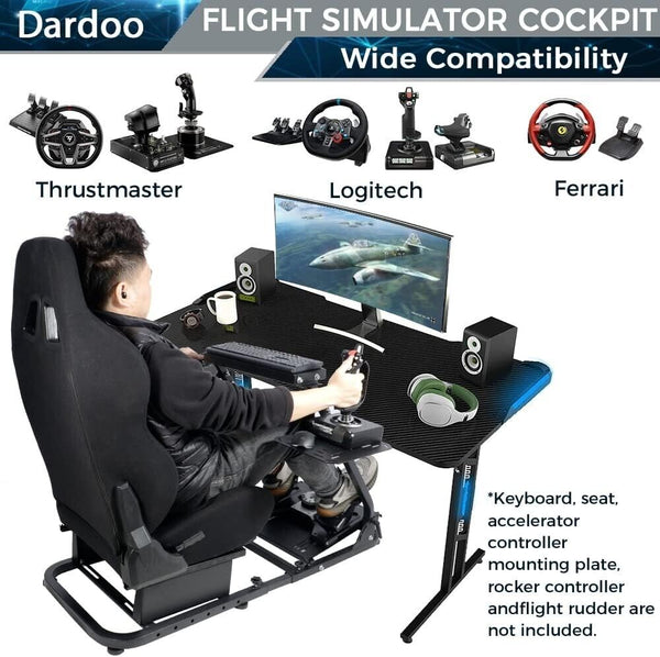 DD Plane Game Flight Sim Simulator Cockpit Frame Rig for Seat Wheel Pedals Xbox PS PC Console F1 with seat mount