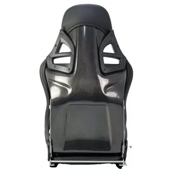 Aftermarket Universal Bucket Seat with Carbon Back - Porsche Style for Boxster Cayman 911 GT3 GT4 - Black Synthetic Leather