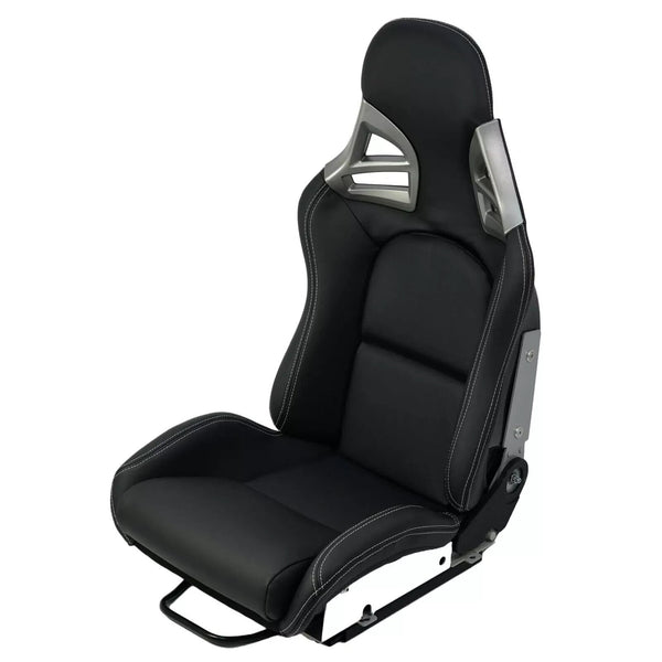 Aftermarket Universal Bucket Seat with Carbon Back - Porsche Style for Boxster Cayman 911 GT3 GT4 - Black Synthetic Leather