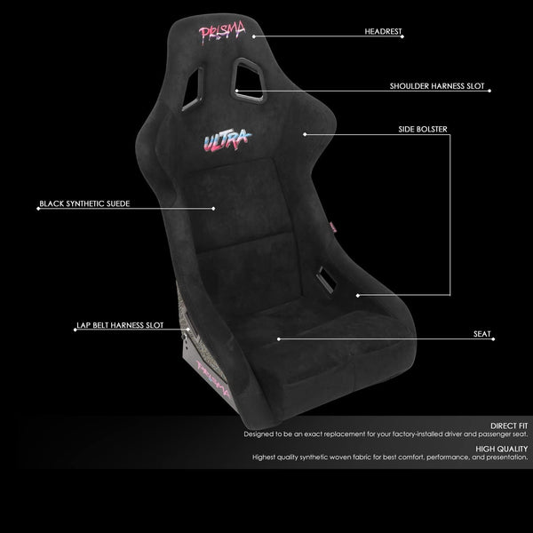 x1 Individual NRG Prisma NRG-FRP-302BK-ULTRA Bucket Seat L Black Side Mounts