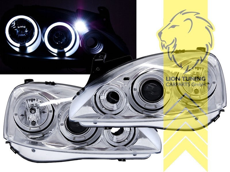 LT Pair LED DRL Angel Eye Halo Headlights Opel Corsa B Combo B 93-01 chrome LHD