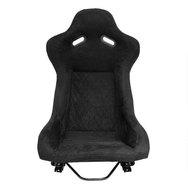 x2 Autostyle Black Suede Sports Car Bucket Seats fibreglass back-rest UK STOCK