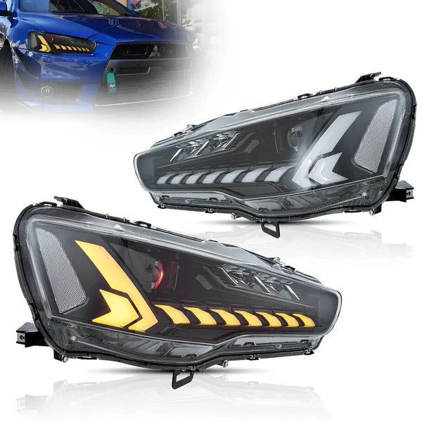 VLAND Pair 08-17 Mitsubishi Lancer Evo X DYNAM LED DRL Lightbar Demon Eyes Headlights LHD