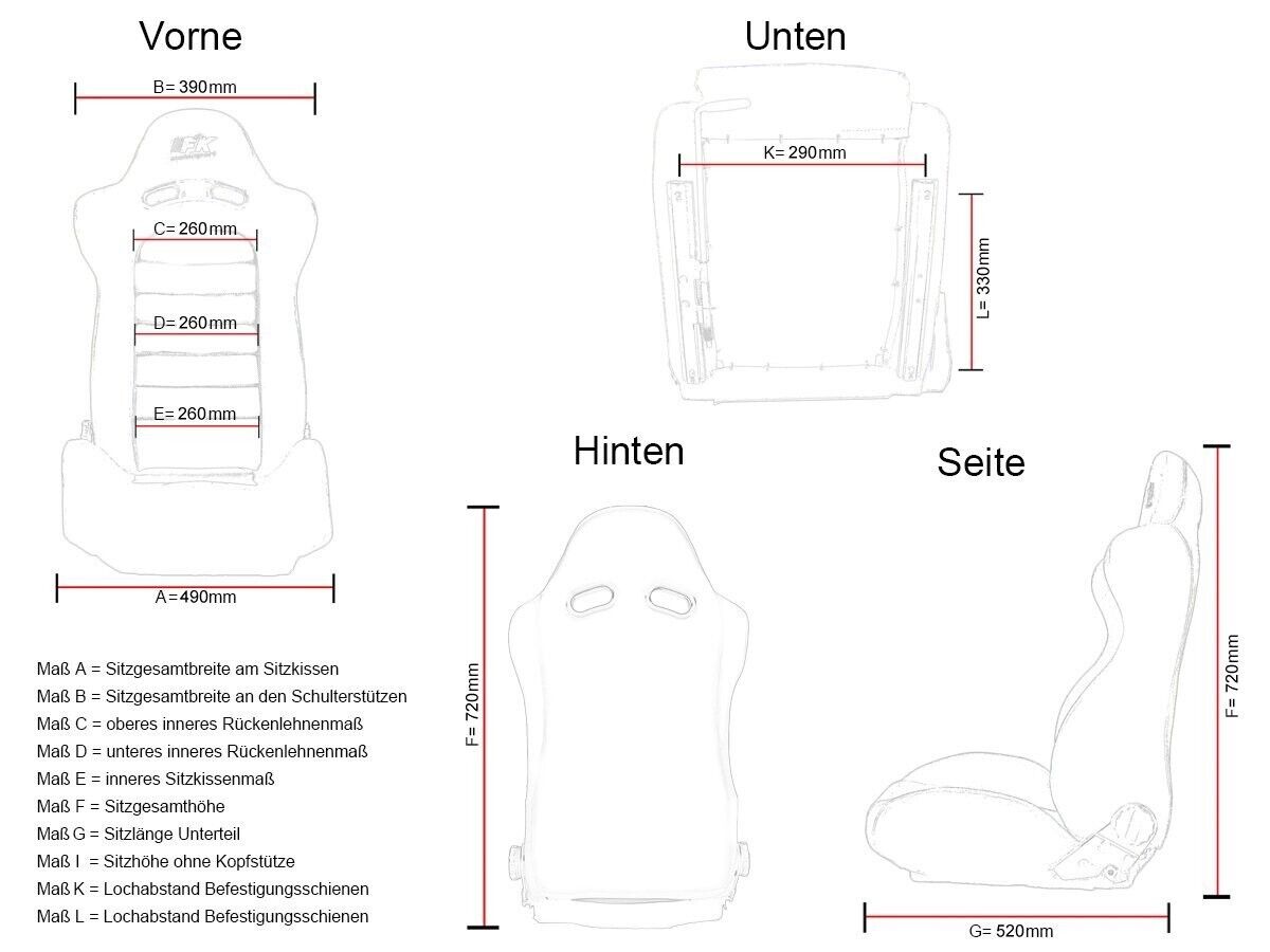 FK Pair Classic Retro Kit Car Bucket Seats Black Cord Textile + slides