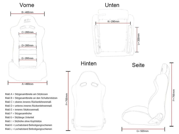 FK Pair Classic 2 Retro Kit Car Bucket Sports Seats - Black Red Piping + slides