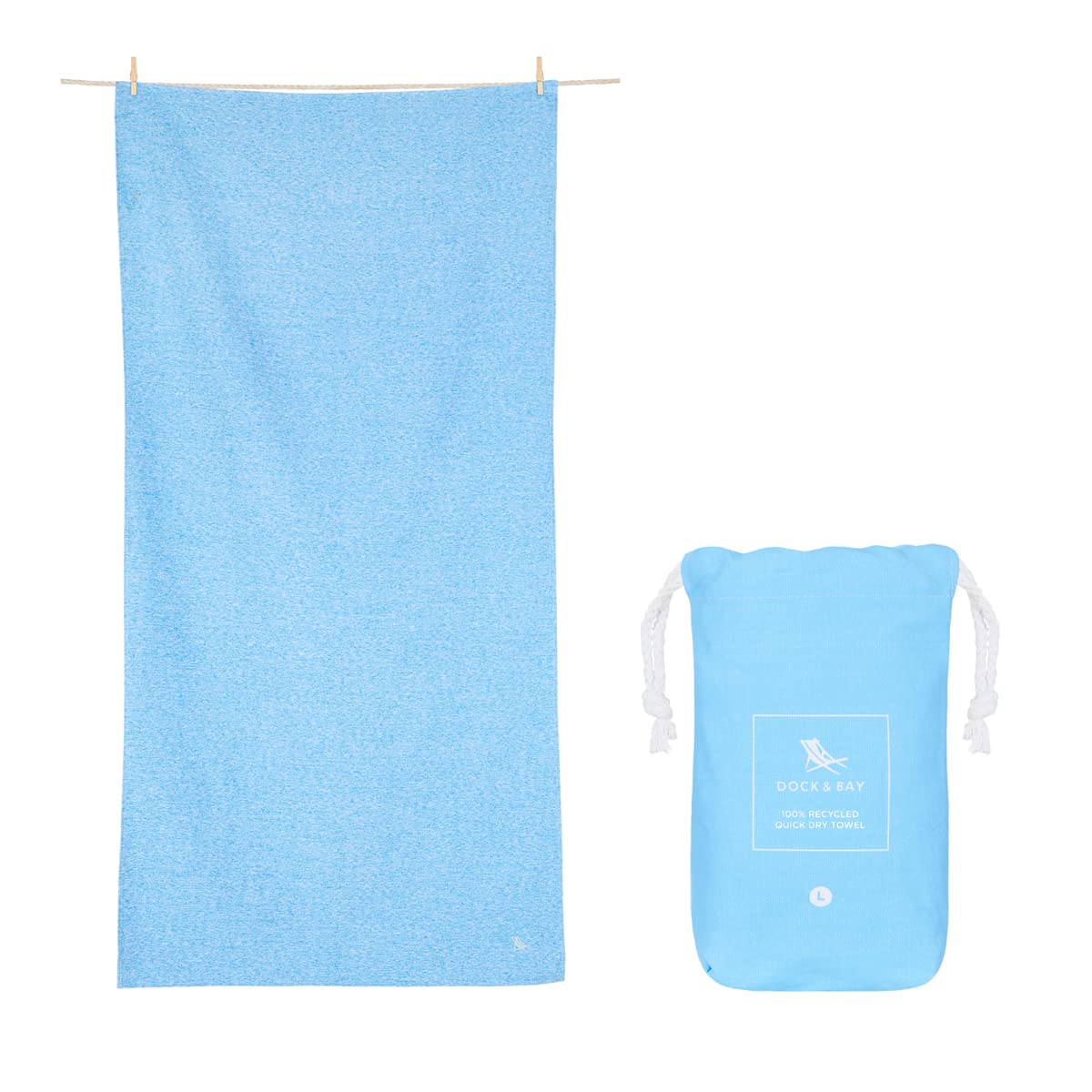 Dock & Bay Quick Drying Towel - For Sports & Gym - Compact, Lightweight - 100% Recycled - Includes Bag - Essential - Lagoon Blue - Extra Large