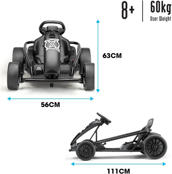 Xootz Comet Electric Go Kart, Kids Ride-On Racing Go Kart, 2 Speed with Drift Mode and Reversing, Steering Wheel, and Pedals, 2 x 12V Rechargeable Batteries, Custom, Black