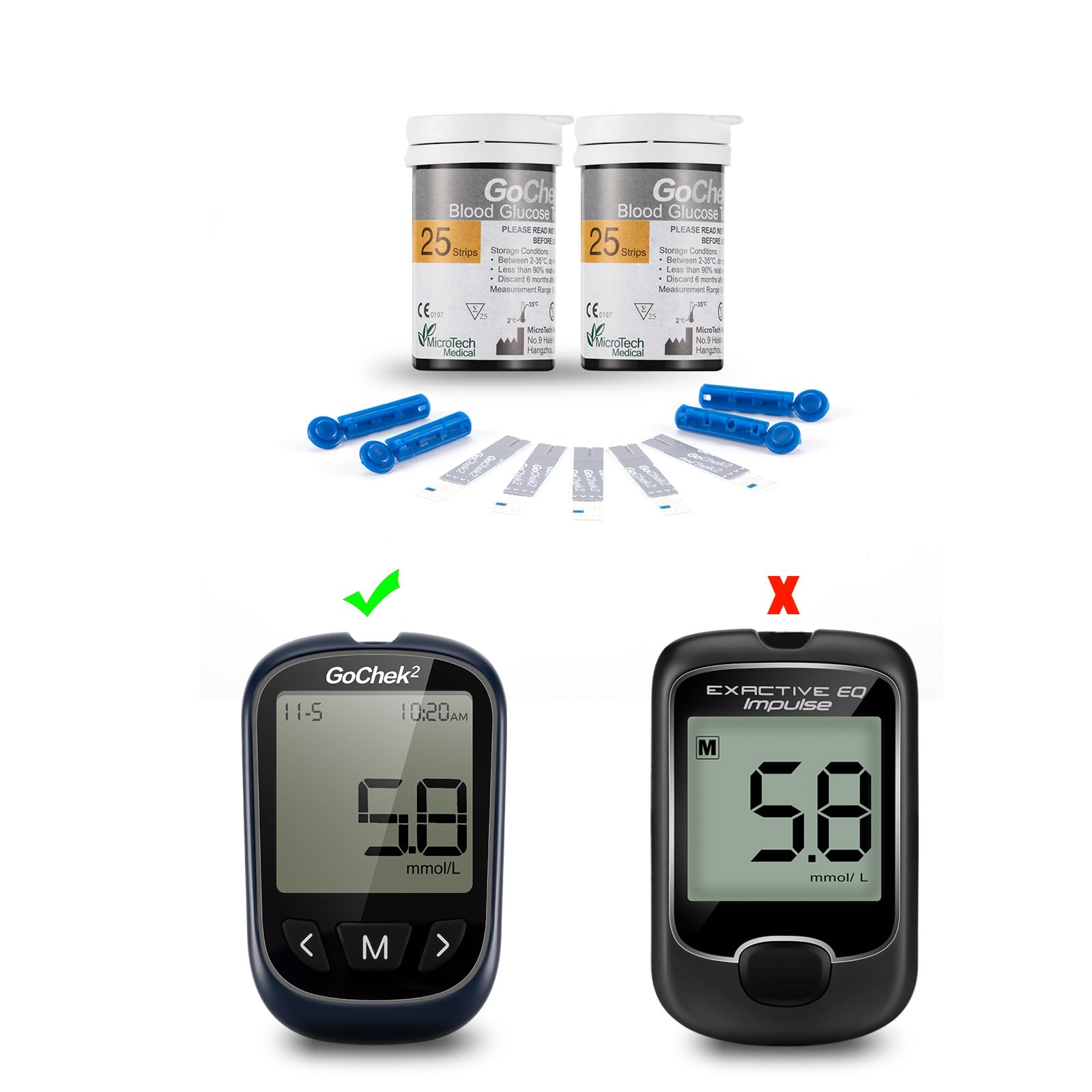 Blood Glucose Monitor Meter, Diabetes Testing Kit [2020 Upgrade] Blood Sugar Tester with 25 Test Strips and 25 Lancets - for UK Diabetics in mmol/L by Exactive EQ