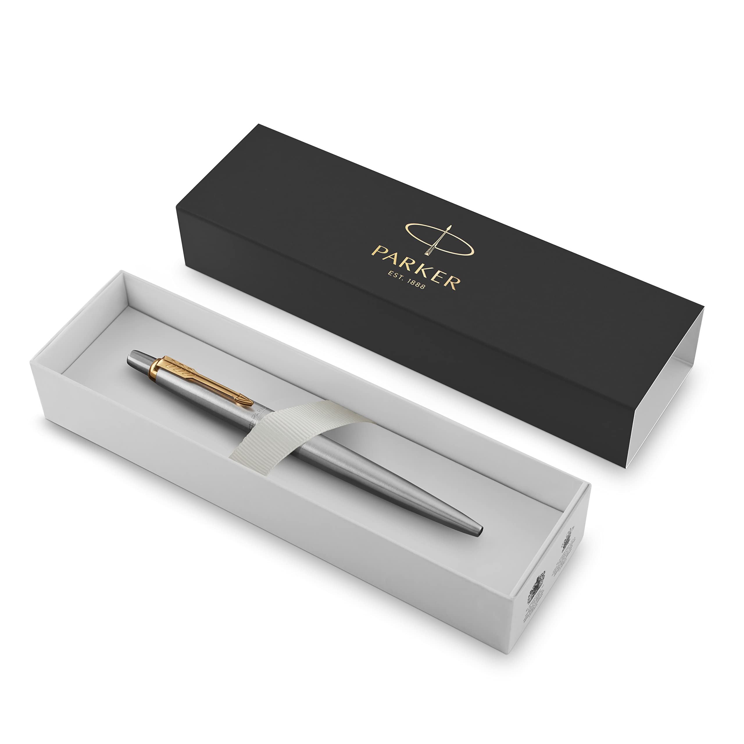 Parker Jotter Ballpoint Pen | Stainless Steel with Chrome Trim | Medium Point | Handwriting Pens & Stationery Supplies | Blue Ink | Gift Box