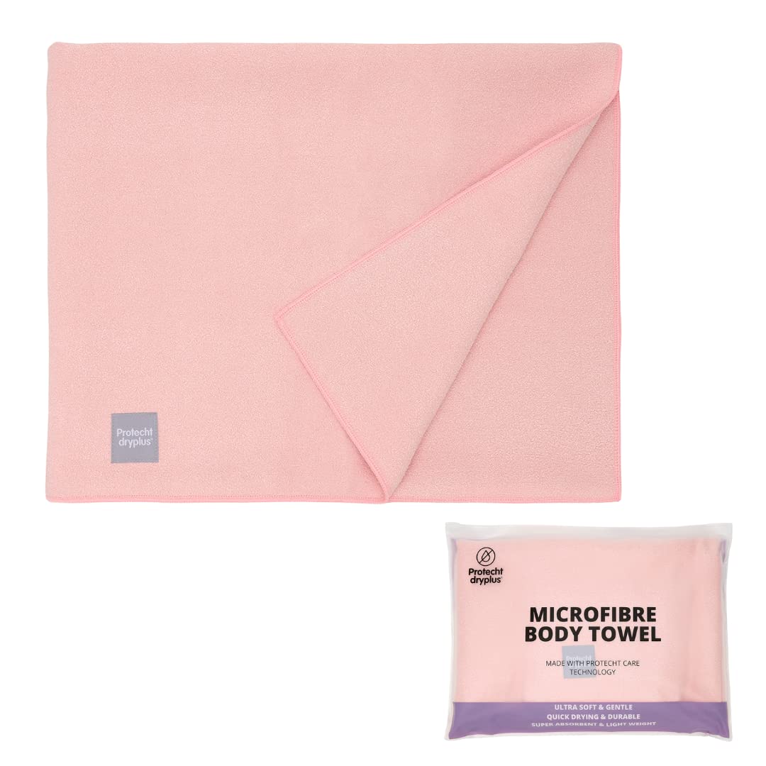PROTECHT DRYPLUS Microfiber Body Towel - Pink | Compact, Ultra-Lightweight, and Rapid-Drying | Ideal for Sports, Gym, Beach, Camping, and Swimming-