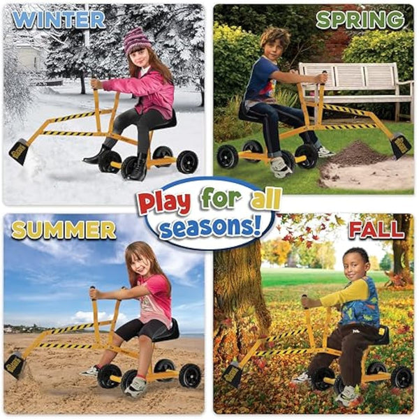 Stargo Kids Excavator Toy Sand Digger on Wheels with Hat, Steel Sandbox Digger Toys for Boys, Sand Toys Ride On Excavator, Beach Toys