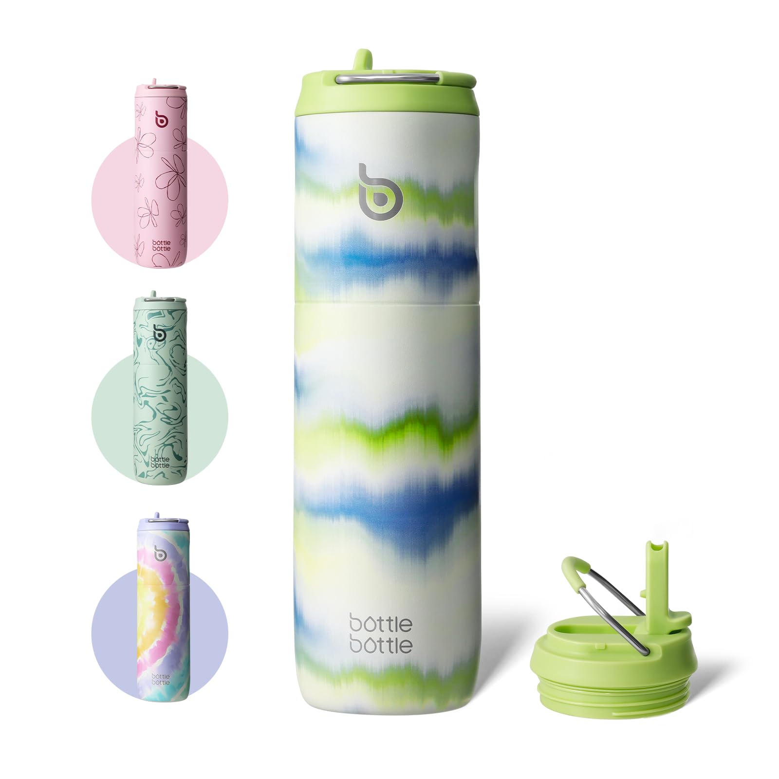 Insulated Water Bottle 700ml(24oz) with Straw, Lid, and Handle - Stainless Steel Sports Travel Gym Bottle for Men and Women (Skiing)