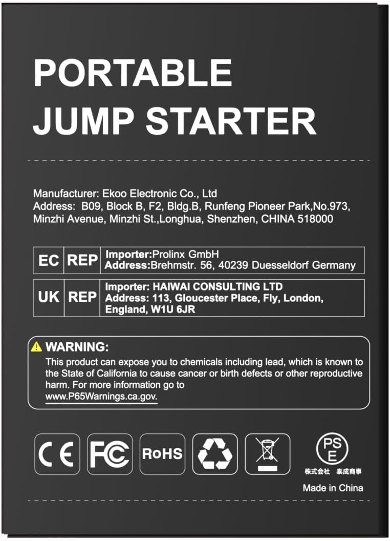 YABER YaberAuto ‎YR800 Jump Starter Power Pack 5000A Peak Car Battery Booster Jump Starter for All Gas Petrol 8.0L Diesel Engines - Jump Starter with 10W Wireless Charger + LED Flashlight + USB-C Port + Digital LCD Screen + Compass + Safety Hammer